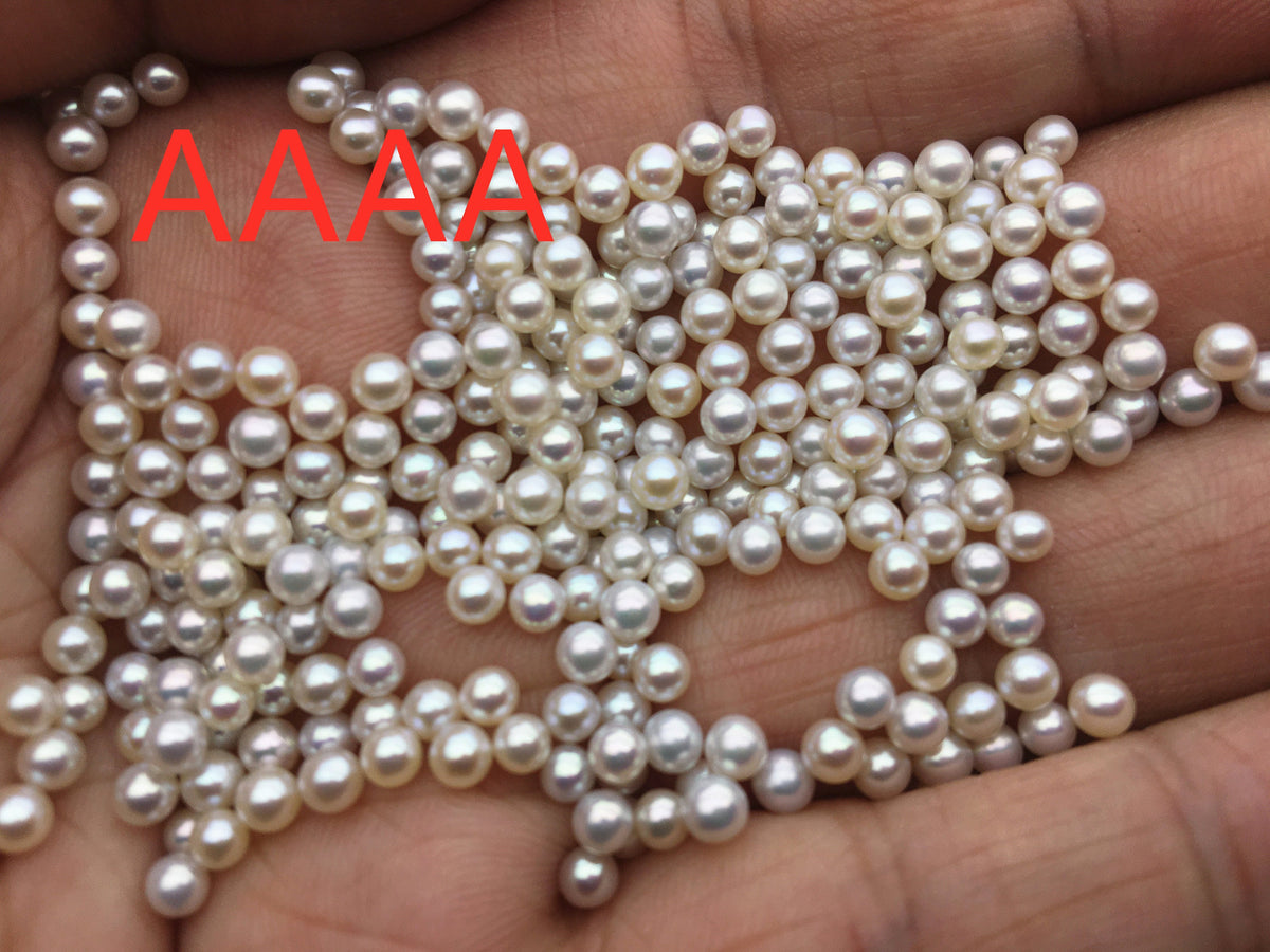 10pcs AAAA 3-3.5mm ROUND seed pearl bead, tiny pearls, white freshwater round loose pearl wholesale, no hole, half drilled, RP3-4A-1