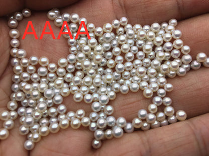 10pcs AAAA 3-3.5mm ROUND seed pearl bead, tiny pearls, white freshwater round loose pearl wholesale, no hole, half drilled, RP3-4A-1