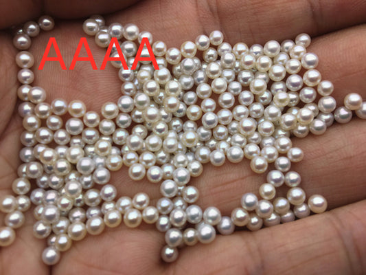 10pcs AAAA 3-3.5mm ROUND seed pearl bead, tiny pearls, white freshwater round loose pearl wholesale, no hole, half drilled, RP3-4A-1