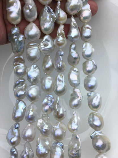 15.5'' AAA- 13-16mm Natural White flame ball pearl,FL15-3A-7-34