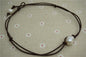 Two Strands Leather Necklace, Huge pearl necklace, Leather Pearl Choker, Pearl Leather Necklace, Black Leather Pearl necklace, Le1-065
