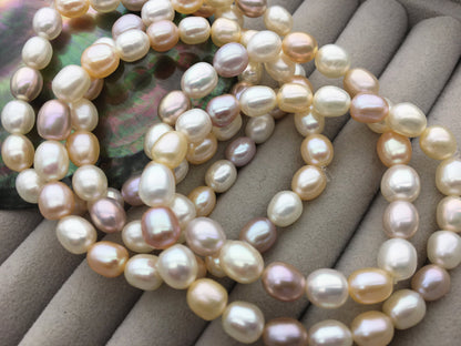 7 inchs AAA 7mm oval Freshwater pearl Elastic string Bracelet,rice pearl bracelet,B8-039