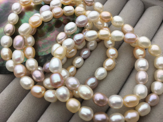 7 inchs AAA 7mm oval Freshwater pearl Elastic string Bracelet,rice pearl bracelet,B8-039