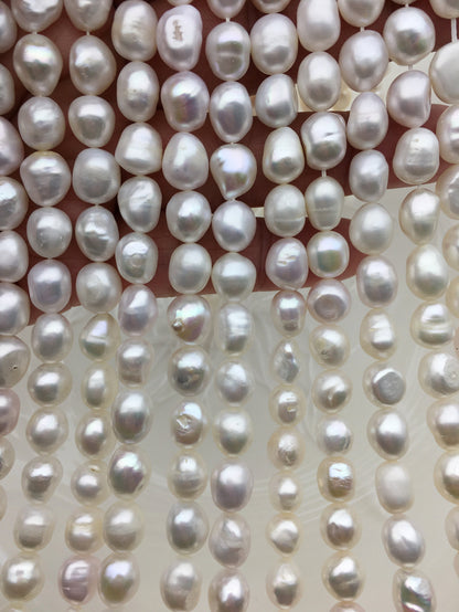 AA 8.4-9.3x10-11mm white nugget pearls, CUSTOM drill large hole,full strand,LM9-2A-2
