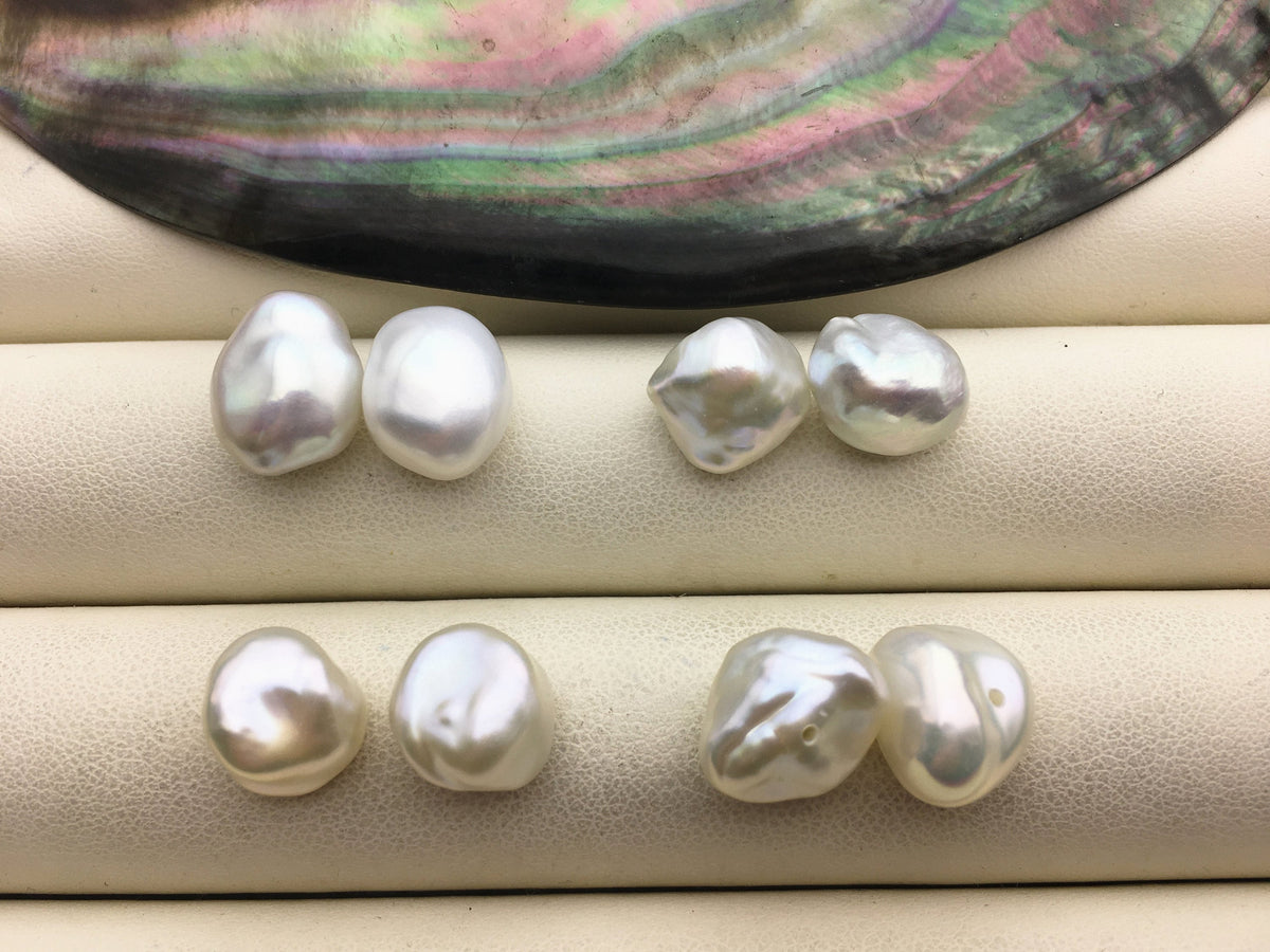 1 pair AAA+ 10-11mm White Thick keshi pearls Pair, for make stud earrings, baroque pearl, loose pearl beads, very high luster, ZS-127-62-27