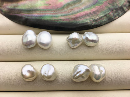 1 pair AAA+ 10-11mm White Thick keshi pearls Pair, for make stud earrings, baroque pearl, loose pearl beads, very high luster, ZS-127-62-27