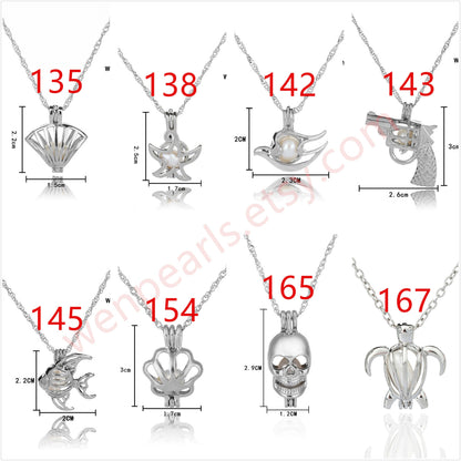 New 2PCS Cage Freshwater Pearl Pendant with Chain, Pearl Cage Pendant Necklace, Locket Cage pendants For Pearl Oysters With Pearls, AAL-001
