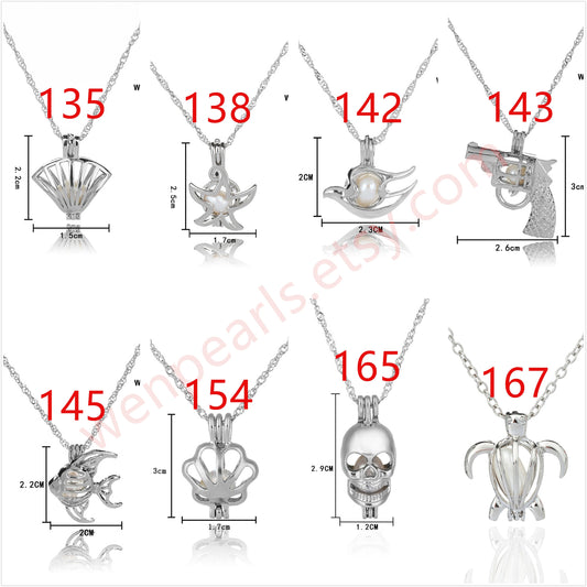 New 2PCS Cage Freshwater Pearl Pendant with Chain, Pearl Cage Pendant Necklace, Locket Cage pendants For Pearl Oysters With Pearls, AAL-001