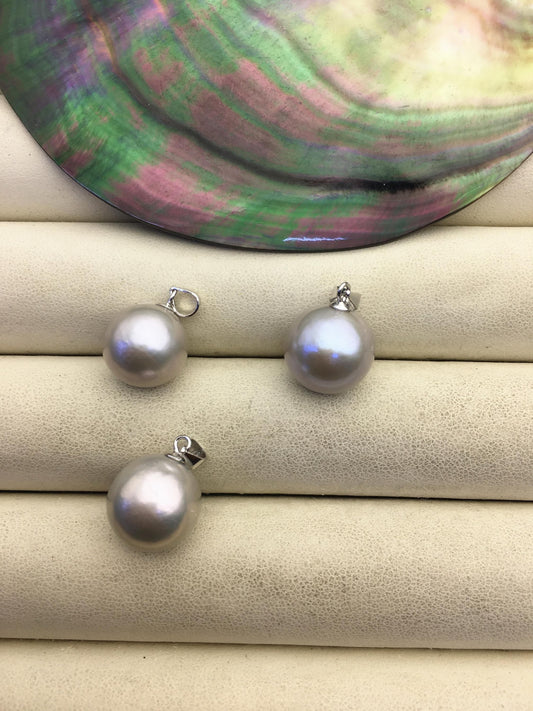 1pc AAA- 12-13mm big gray round freshwater pearl pendant,- NC1-027-2