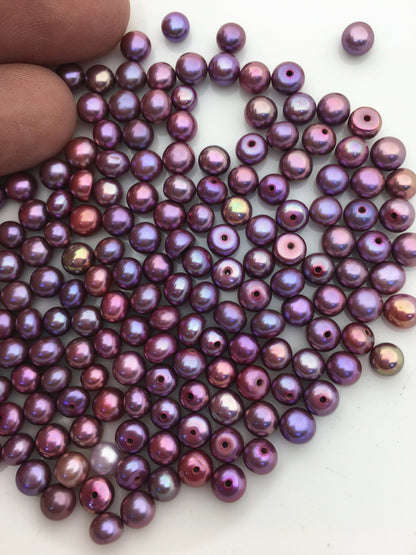30pcs AAA 5-5.5mm purple button round freshwater pearl,0.9mm half hole,BTN5-T6