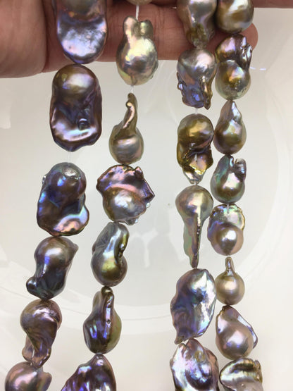 15.5'' AAA 13-17mm gray bronze rainbow flame ball pearl,FL15-3A-7-38