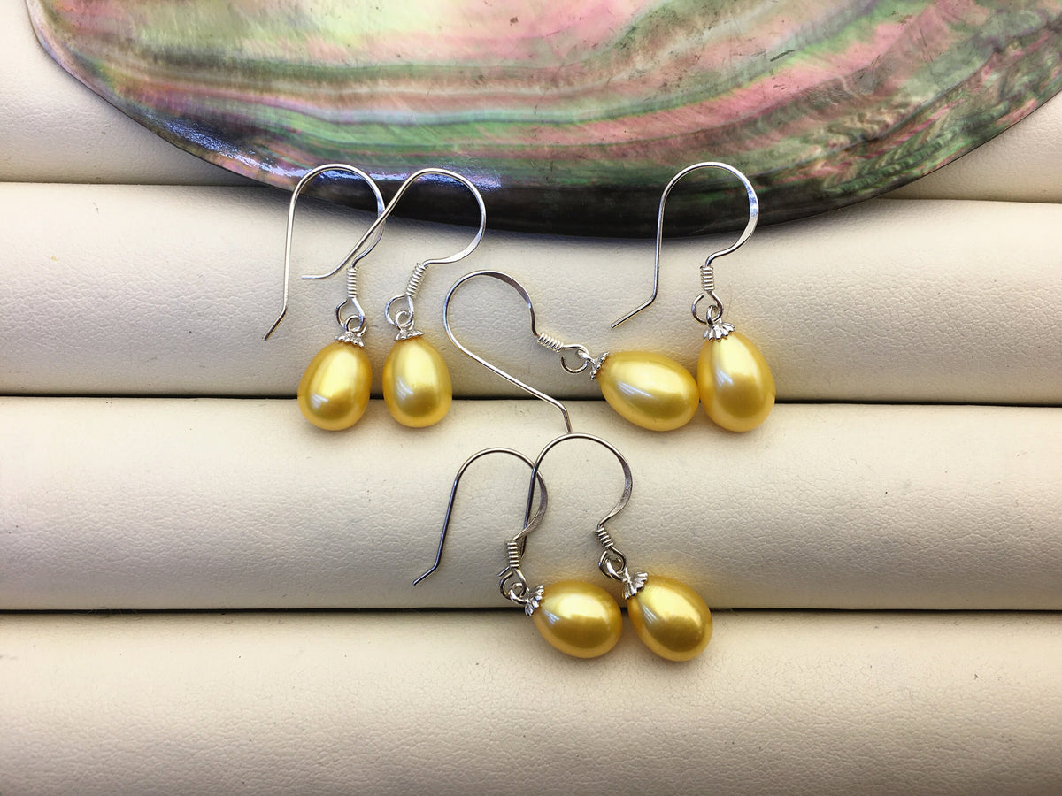 2 pairs AAA 6.5-7mm yellow freshwater pearl dangle earrings,S925 Sterling Silver pearl earrings,SE3-T56