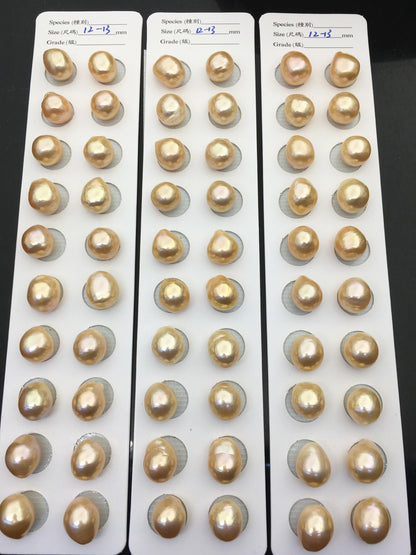 10pairs AAA 12-13mm Natural Orange Rainbow long baroque drop edison freshwater pearl Pair,top half hole,ED11-3A-2-20