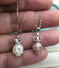 AAA 10mm big White/Purple handmade carved skull freshwater pearl crown pendant necklace, S925 Sterling silver pendant, NC1-012-14