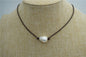 Huge pearl necklace, Leather Pearl Choker, Pearl Leather Necklace, White Freshwater pearl, Black Leather Pearl necklace, Le2-019