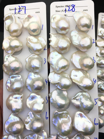 1 pair AAA 17-20x20-25mm White Flameball Pearl Pairs, no hole, Baroque Cultured Freshwater Pearl, flameball pearls, FL15-3A-8-59