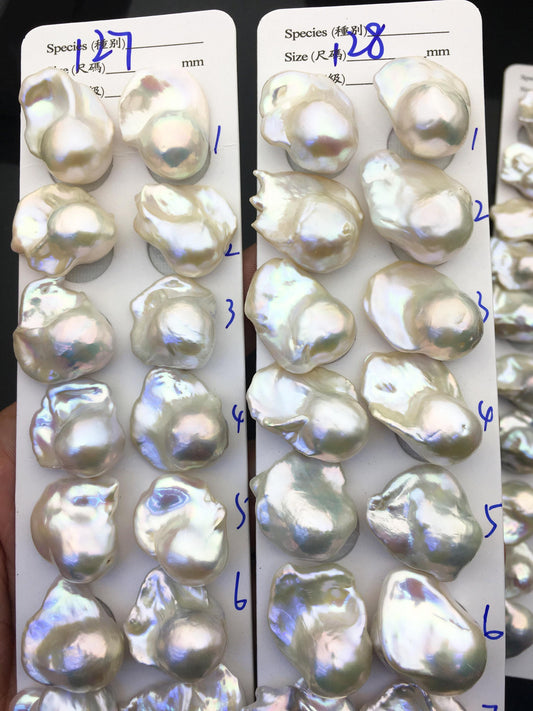 1 pair AAA 17-20x20-25mm White Flameball Pearl Pairs, no hole, Baroque Cultured Freshwater Pearl, flameball pearls, FL15-3A-8-59