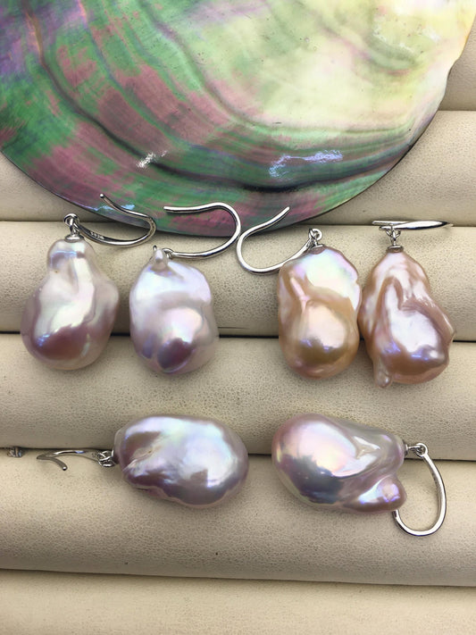 1 pair AAA 14-16mm light purple flame ball pearl dangle earrings,SE3-031-35