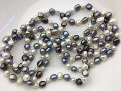 White & Blue Nugget Freshwater Pearl Necklace — 7–8 mm, 63 in