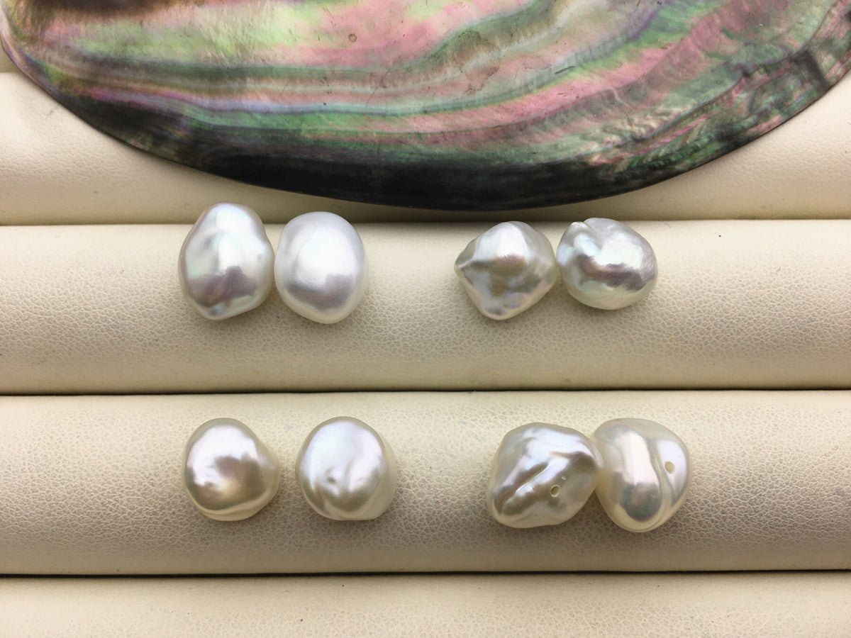 1 pair AAA+ 10-11mm White Thick keshi pearls Pair, for make stud earrings, baroque pearl, loose pearl beads, very high luster, ZS-127-62-27