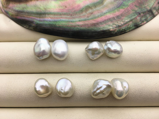 1 pair AAA+ 10-11mm White Thick keshi pearls Pair, for make stud earrings, baroque pearl, loose pearl beads, very high luster, ZS-127-62-27