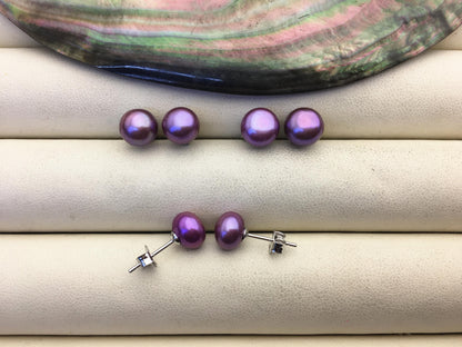 AAA 8-9mm Purple Pearl Stud Earrings, pearl earrings,S925 Sterling Silver,Wedding,classic pearl studs,SE1-009