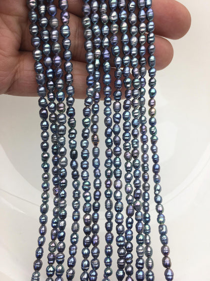 AA 3-3.5mm*4-5mm black blue rice freshwater pearls,LR3-T4