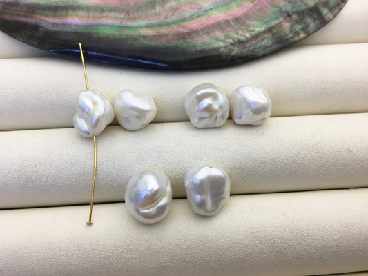 2 pairs AA 11-12mm Big White keshi pearls Pair,0.7mm through hole,ZS-127-62-9