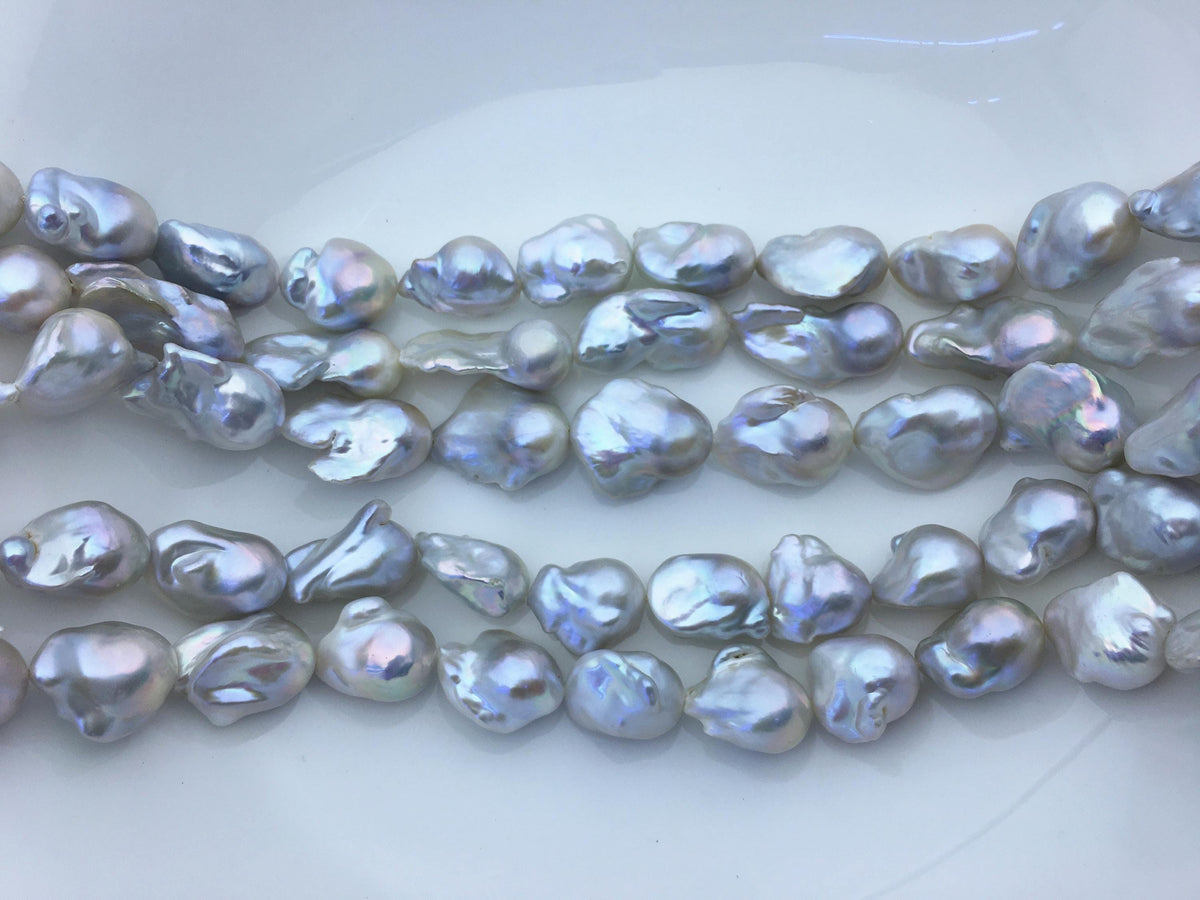 15.5'' AAA 13-17mm Natural Gray flame ball freshwater pearl,FL15-3A-7-41