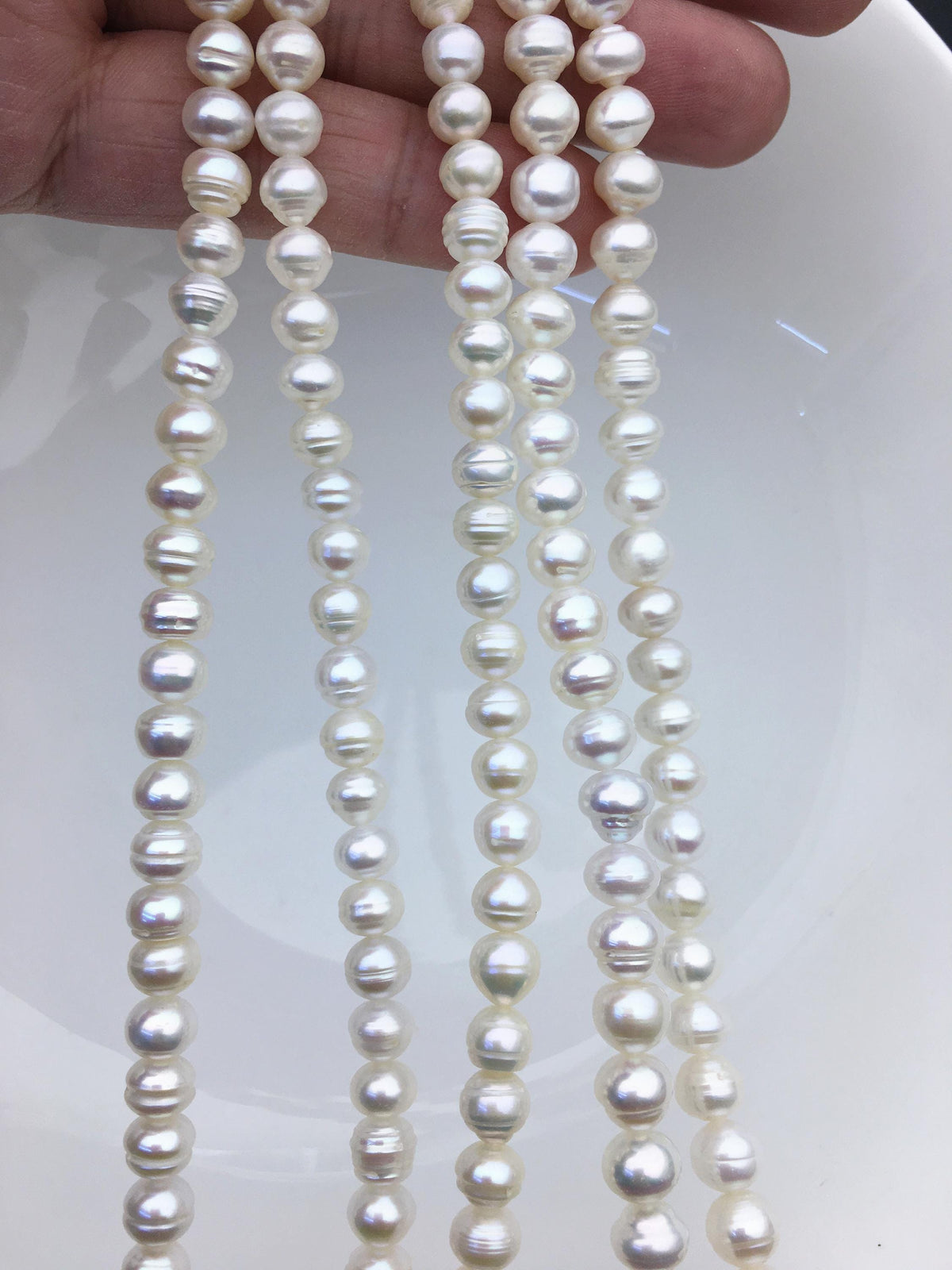 High Luster!AA+ 6.5-7.5mm white button freshwater pearls, Rondelle pearl Beads strand, loose strands, flat round pearls, SM7-T3