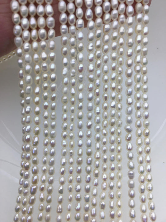 AAA- 3-3.5x4-5.5mm white rice pearls, full strand, oval loose pearl beads, diy pearl, genuine pearl, Cultured pearl, diy pearl beads, LR3-2A-1