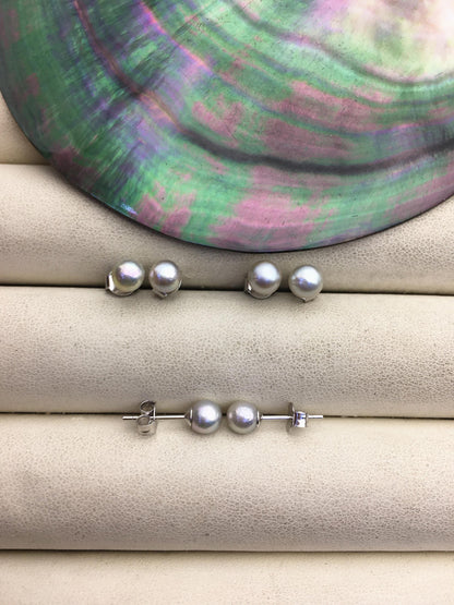 AA+ 5-6mm gray akoya round seawater pearl stud earrings,sterling silver metal,SE3-109-12