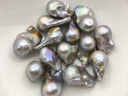Gray Flameball pearl and leather necklace, Baroque Freshwater Pearl Drop Necklace, Flaming ball pearl necklace, wholesale, Le4-057