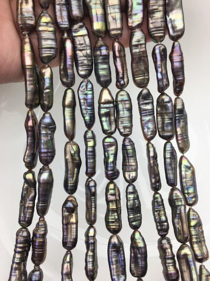 AA+ 8-10mm black thick biwa Pearl Necklace,Genuine Fresh Water Pearl,Wedding Necklace,Mothers Day,ZS-80-10-11
