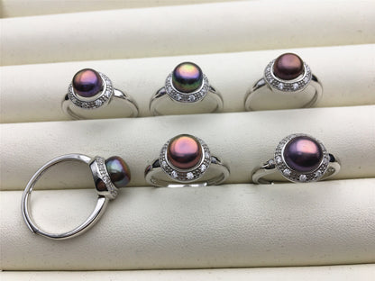 Black Rainbow Freshwater pearl ring, S925 sterling silver ring, cz diamond wedding rings, bridal ring, anniversary rings, R1-035