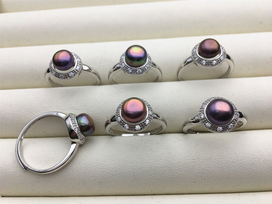 Black Rainbow Freshwater pearl ring, S925 sterling silver ring, cz diamond wedding rings, bridal ring, anniversary rings, R1-035