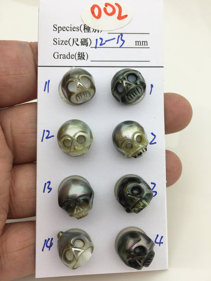 1pc 12-14mm Big Tahitian HandMade Carved Skull Sea Pearl Beads For necklace pendant earrings, Natural Color, Diy pearl, CAC-SKU-015-1