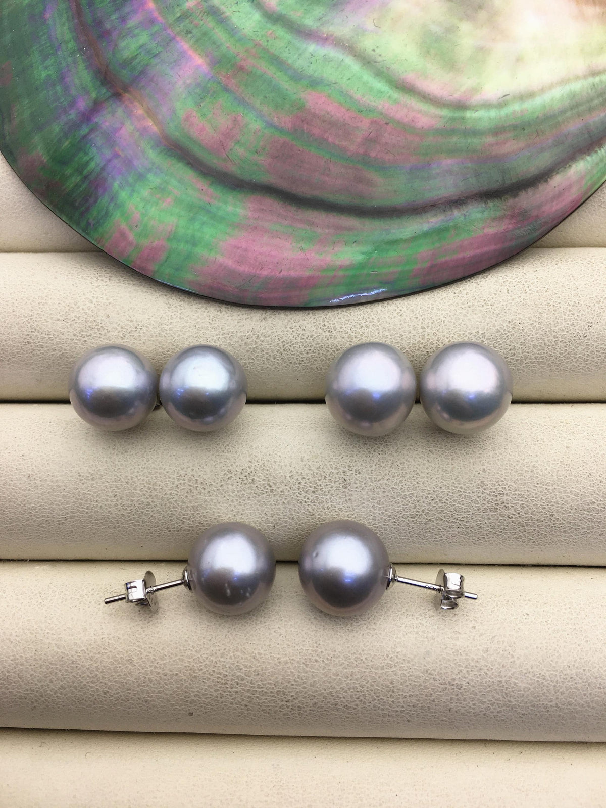 1 pair AAA 10-11mm gray round edison pearl stud earrings, S925 Sterling Silver stud earrings, wedding pearl earrings, SE3-T9-26