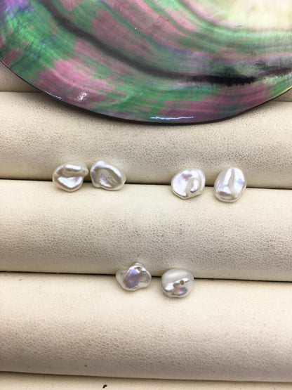 2 pairs AAA 6-7mm White keshi pearls Pair, for make stud earrings, half hole, loose pearl beads, very high luster, ZS-127-62-2