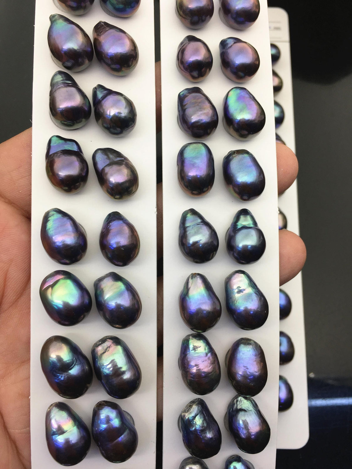 10pairs AAA 11-12mm Black Blue Rainbow baroque drop edison freshwater pearl Pair,top half hole,ED11-3A-2-25