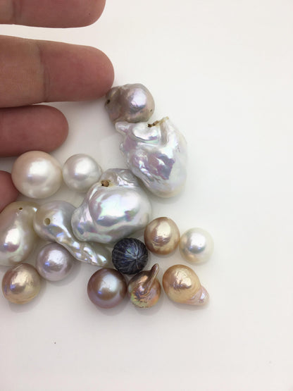 one bag 15pcs mix shape mix color mix hole freshwater pearls,ZS-T33