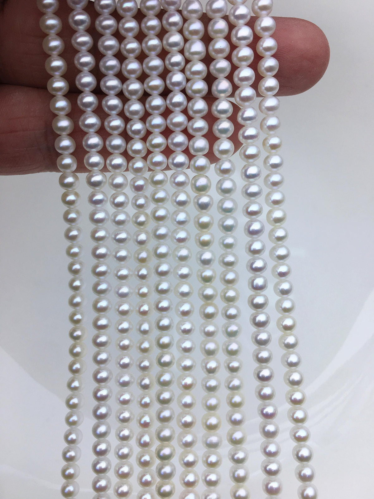 AAA 4-4.5mm white button near round freshwater pearls, 4mm seed pearl, white round pearl, full strand, pearl wholesale, RP4-3AY-GJ-2