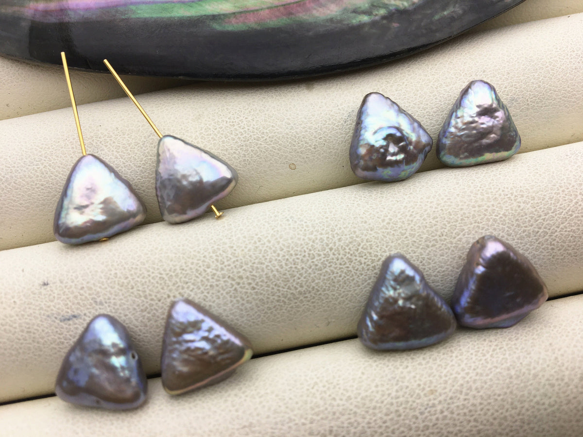 1 pair AA+ 11-12mm Gray Triangle Shape Freshwater Pearl White loose Beads Piar,wholesale,ZS-103-37-16