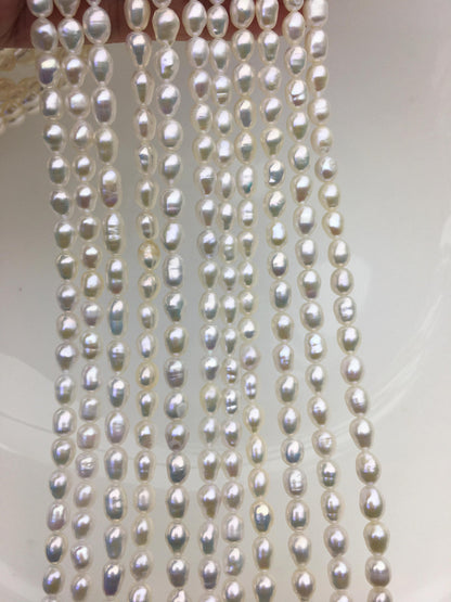 AA 4.5-5mm*5-7mm white rice freshwater pearl, Cultured white rice freshwater pearls bead, pearl necklace, DIY, LR4-2A-2