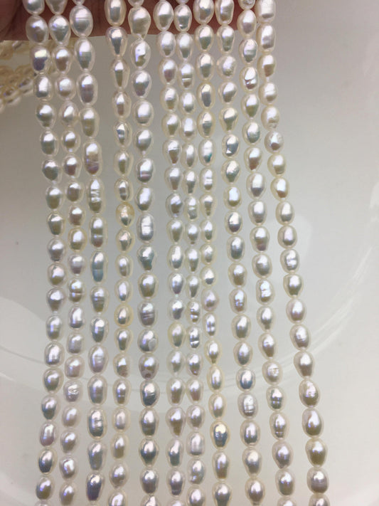 AA 4.5-5mm*5-7mm white rice freshwater pearl, Cultured white rice freshwater pearls bead, pearl necklace, DIY, LR4-2A-2