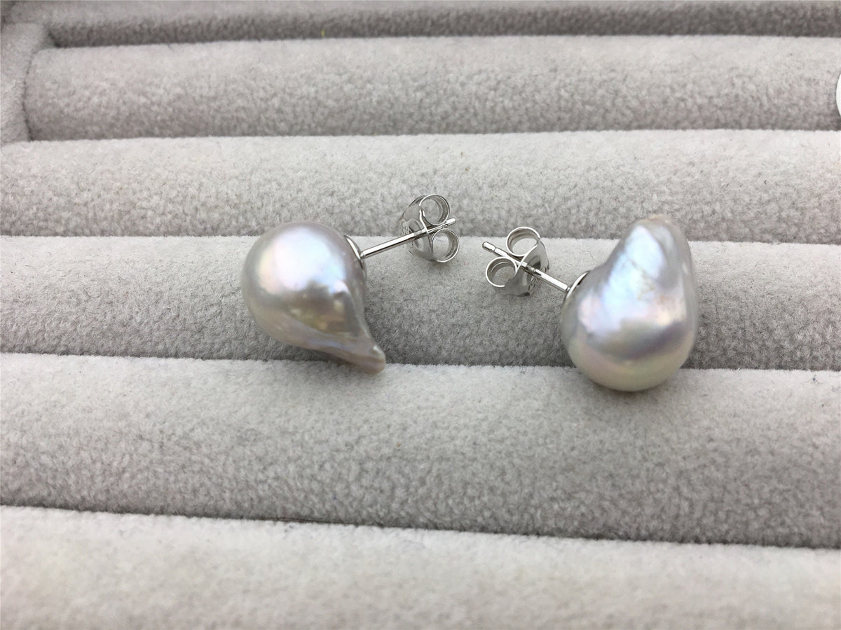 50% OFF, AA+ 11-13mm Gray Bronze flameball freshwater pearl stud earrings, sterling silver, earring with white baroque Natural Pearl, SE3-089