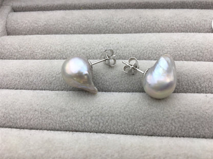 50% OFF, AA+ 11-13mm Gray Bronze flameball freshwater pearl stud earrings, sterling silver, earring with white baroque Natural Pearl, SE3-089