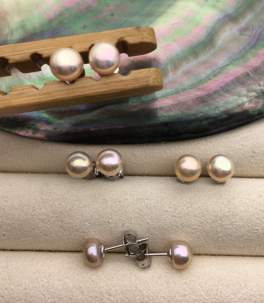 1 pair AAA 5-9mm Natural Golden Rainbow Pearl stud earrings, sterling silver stud earrings, bridal, SE1-005