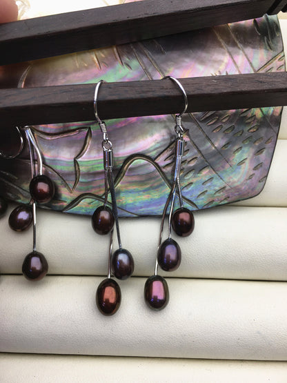 AAA white/black brown rice pearl S925 Sterling Silver dangle earrings,white Pearl Drop Earrings,wholesale pearl,SE3-084