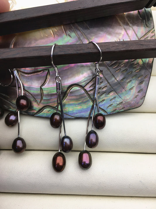 AAA white/black brown rice pearl S925 Sterling Silver dangle earrings,white Pearl Drop Earrings,wholesale pearl,SE3-084